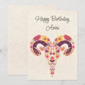 Ram Zodiac Bloemen Verjaardag Flat Kaart (Voorkant / Achterkant)