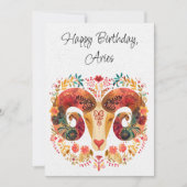 Ram Zodiac Boho Floral Verjaardag Flat Kaart (Voorkant)