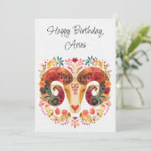 Ram Zodiac Boho Floral Verjaardag Flat Kaart (Staand voorkant)