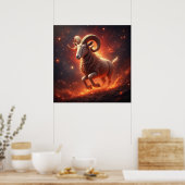 ♈ Ram Zodiac Cadeau Met Dramatische Ram Kunst Poster (Keuken)
