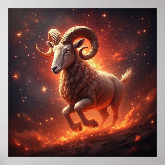 ♈ Ram Zodiac Cadeau Met Dramatische Ram Kunst Poster (Voorkant)