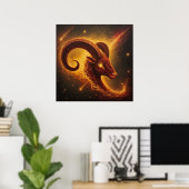♈ Ram Zodiac Cadeau Met Vuurkunst Ram Kunstwerk Poster (Thuiskantoor)