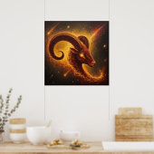 ♈ Ram Zodiac Cadeau Met Vuurkunst Ram Kunstwerk Poster (Keuken)