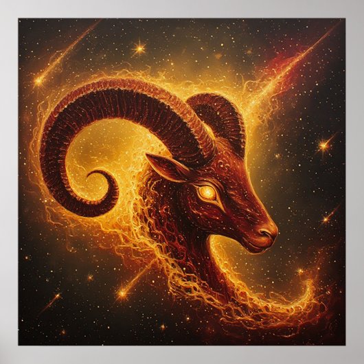 ♈ Ram Zodiac Cadeau Met Vuurkunst Ram Kunstwerk Poster (Voorkant)