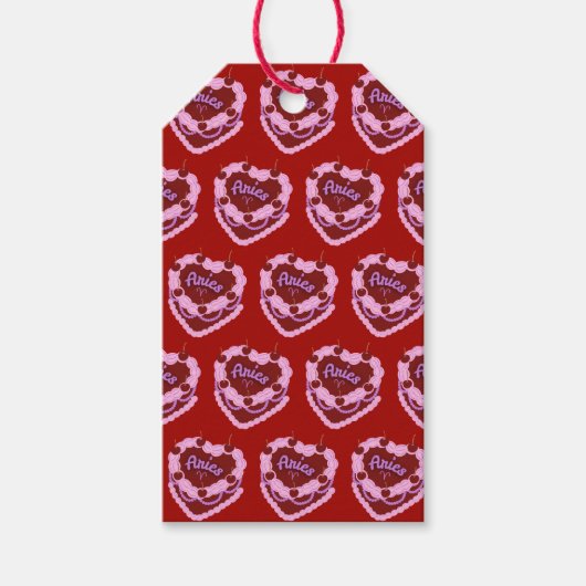 Ram Zodiac Coquette Hart Verjaardagstaart Cadeaulabel (Voorkant)