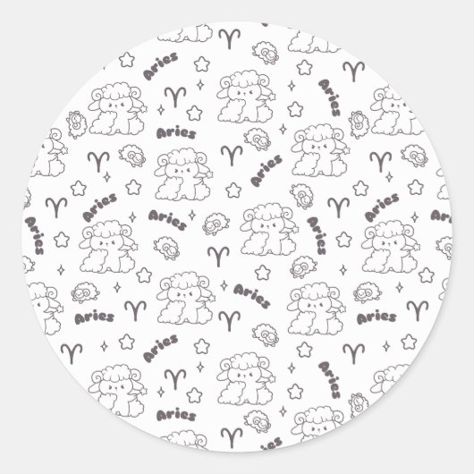 Ram Zodiac Elegance - Line Art Bunny & RAM Ronde Sticker (Voorkant)