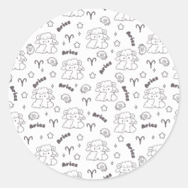 Ram Zodiac Elegance - Line Art Bunny & RAM Ronde Sticker
