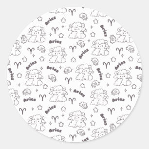 Ram Zodiac Elegance - Line Art Bunny & RAM Ronde Sticker