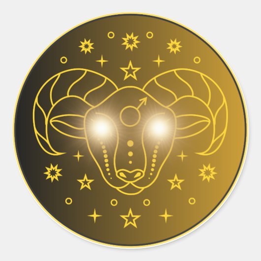 Ram Zodiac Embleem | Minimaal Hemels Symbool Ronde Sticker (Voorkant)