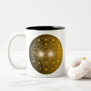 Ram Zodiac Embleem Minimaal Hemels Symbool Tweekleurige Koffiemok