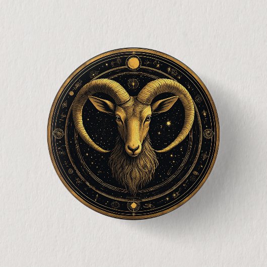 ♈ Ram Zodiac Gouden Schild Astrologie Symbool Ronde Button 3,2 Cm (Voorkant)