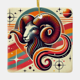 Ram Zodiac Kerst Ornament Retro Design