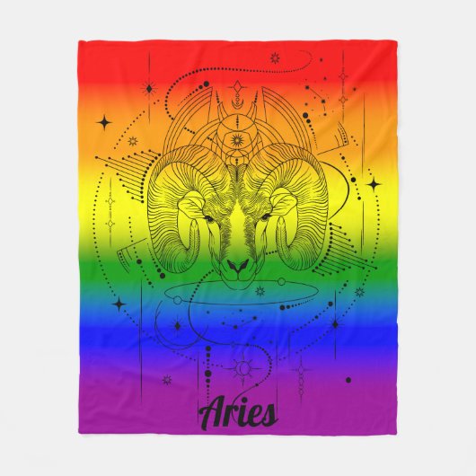 Ram Zodiac LGBTQ Pride Regenboog Ontwerp Fleece Deken (Voorkant)