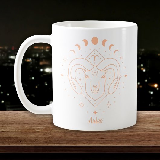 Ram Zodiac Lijnkunst Wit Perzik Koffiemok