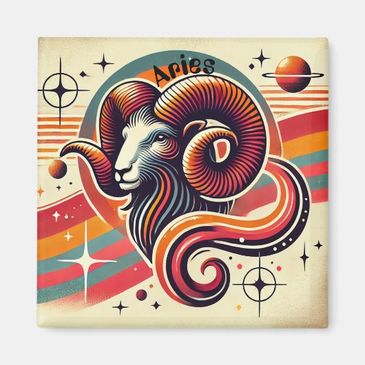 Ram Zodiac Magneet Kleurrijke Retro Stijl (Voorkant)