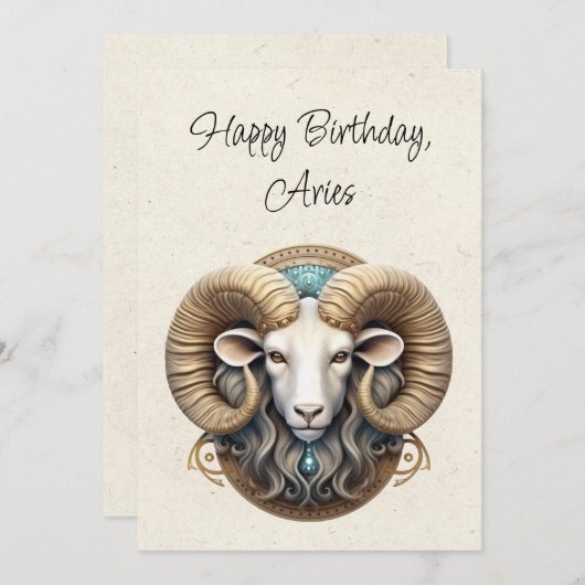 Ram Zodiac Minimalistische Verjaardag Flat Kaart (Voorkant / Achterkant)