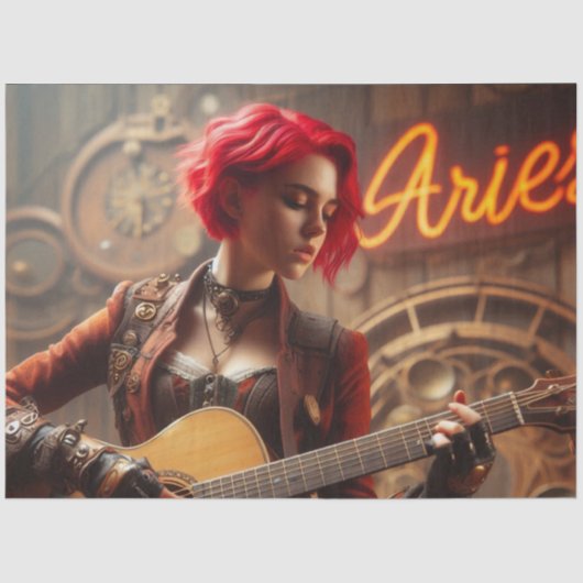 Ram Zodiac Muzikant Gitaar Decoupage Tissuepapier (Voorkant)