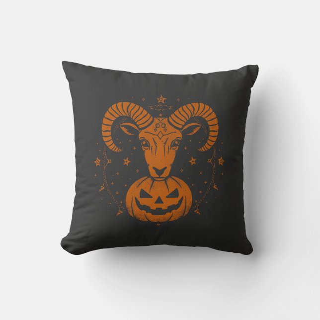 Ram Zodiac Ram met Halloween Pumpkin Spooky Kussen (Voorkant)