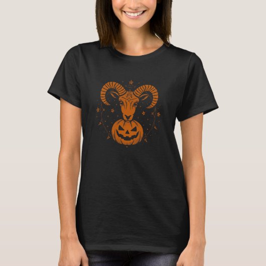 Ram Zodiac Ram met Halloween Pumpkin Spooky T-shirt (Voorkant)