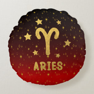 Ram Zodiac Rood en Goud Rond Kussen