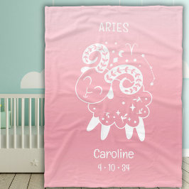 Ram Zodiac Sternaam Geboorte Datum Roze Baby Fleece Deken