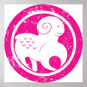 Ram Zodiac Symbool Grunge Roze Ram Astrologie Poster (Voorkant)