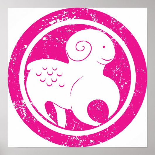 Ram Zodiac Symbool Grunge Roze Ram Astrologie Poster (Voorkant)