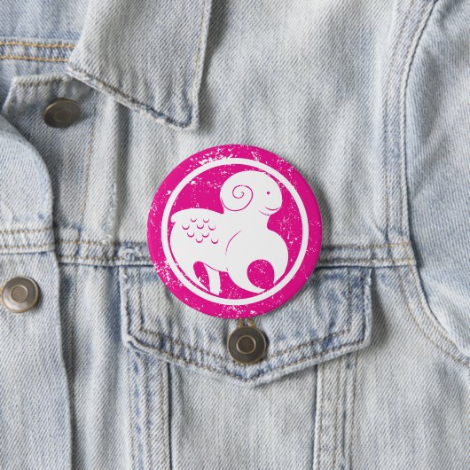 Ram Zodiac Symbool Grunge Roze Ram Astrologie Ronde Button 7,6 Cm (In situ)
