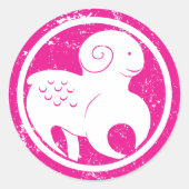 Ram Zodiac Symbool Grunge Roze Ram Astrologie Ronde Sticker (Voorkant)