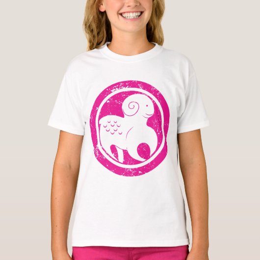 Ram Zodiac Symbool Grunge Roze Ram Astrologie T-shirt (Voorkant)