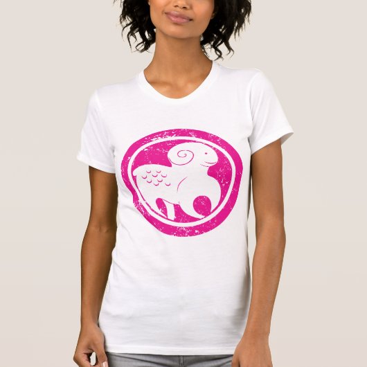 Ram Zodiac Symbool Grunge Roze Ram Astrologie T-shirt (Voorkant)