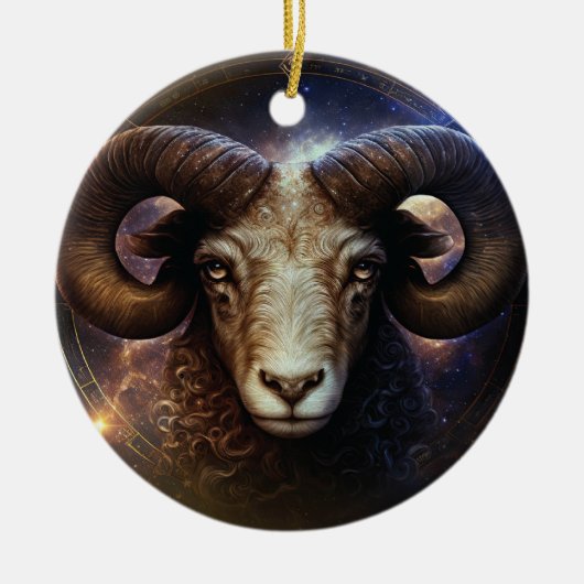 Ram Zodiac teken Watercolor ontwerp Keramisch Ornament (Voorkant)