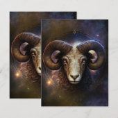 Ram Zodiac teken Waterverf ontwerp Notitiekaartje (Voorkant / Achterkant)