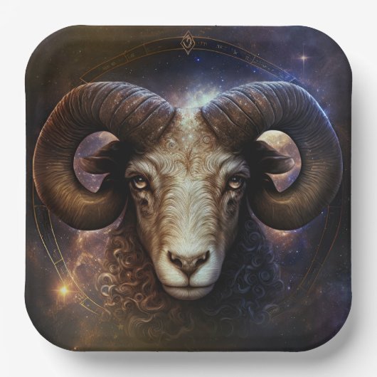 Ram Zodiac teken Waterverf ontwerp Papieren Bordje (Voorkant)