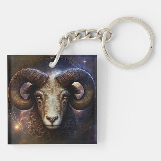 Ram Zodiac teken Waterverf ontwerp Sleutelhanger (Achterkant)