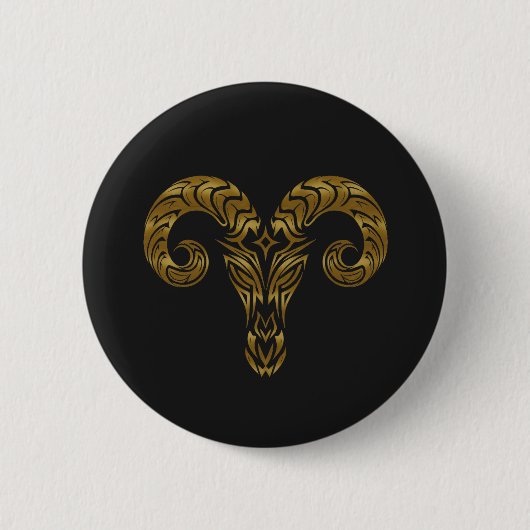 Ram Zodiac - Tribal Gold Ronde Button 5,7 Cm (Voorkant)