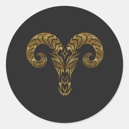 Ram Zodiac - Tribal Gold Ronde Sticker (Voorkant)