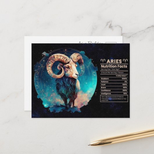 Ram Zodiac Verjaardagskaart Briefkaart (Voorkant / Achterkant in situ)