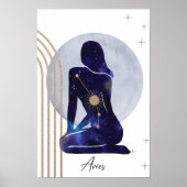 Ram Zodiac Vrouwelijk Blauw Ontwerp Poster (Voorkant)