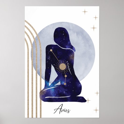 Ram Zodiac Vrouwelijk Blauw Ontwerp Poster (Voorkant)