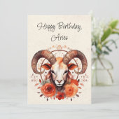 Ram Zodiac Waterverf Verjaardag Flat Kaart (Staand voorkant)