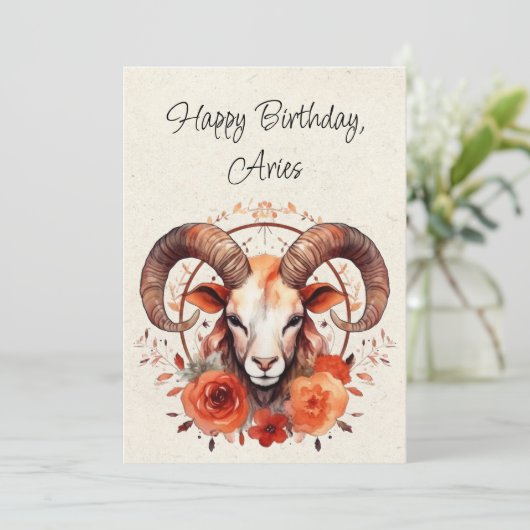 Ram Zodiac Waterverf Verjaardag Flat Kaart (Staand voorkant)