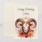 Ram Zodiac Waterverf Verjaardag Flat Kaart (Voorkant / Achterkant)