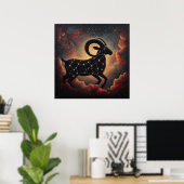 Ram Zodiak Geschenk Donkere Silhouet Poster (Thuiskantoor)