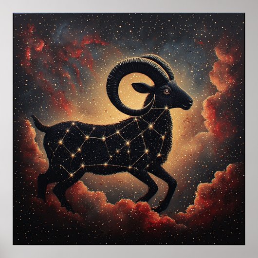 Ram Zodiak Geschenk Donkere Silhouet Poster (Voorkant)