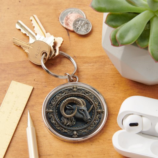 Ram-Zwart en Goud Zodiac Astrologie Sleutelhanger (Bureau)