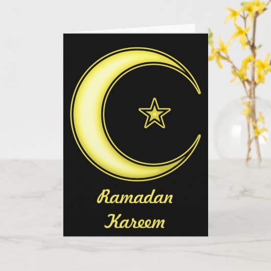 Ramadan Black en Gold Crescent Moon en Star Kaart (Gele Bloem)