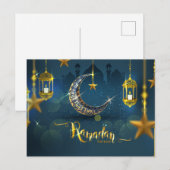 Ramadan Blue en Gold Moon Fanoos Briefkaart (Voorkant / Achterkant)