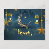 Ramadan Blue en Gold Moon Fanoos Briefkaart (Voorkant)