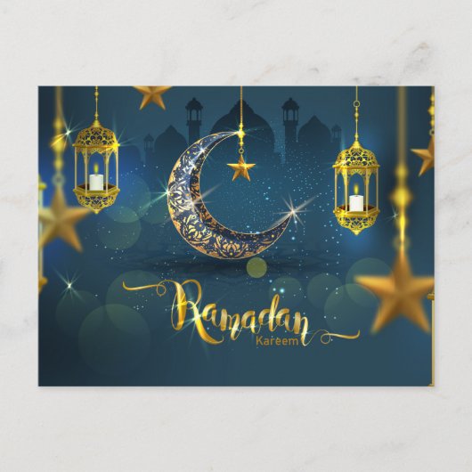 Ramadan Blue en Gold Moon Fanoos Briefkaart (Voorkant)